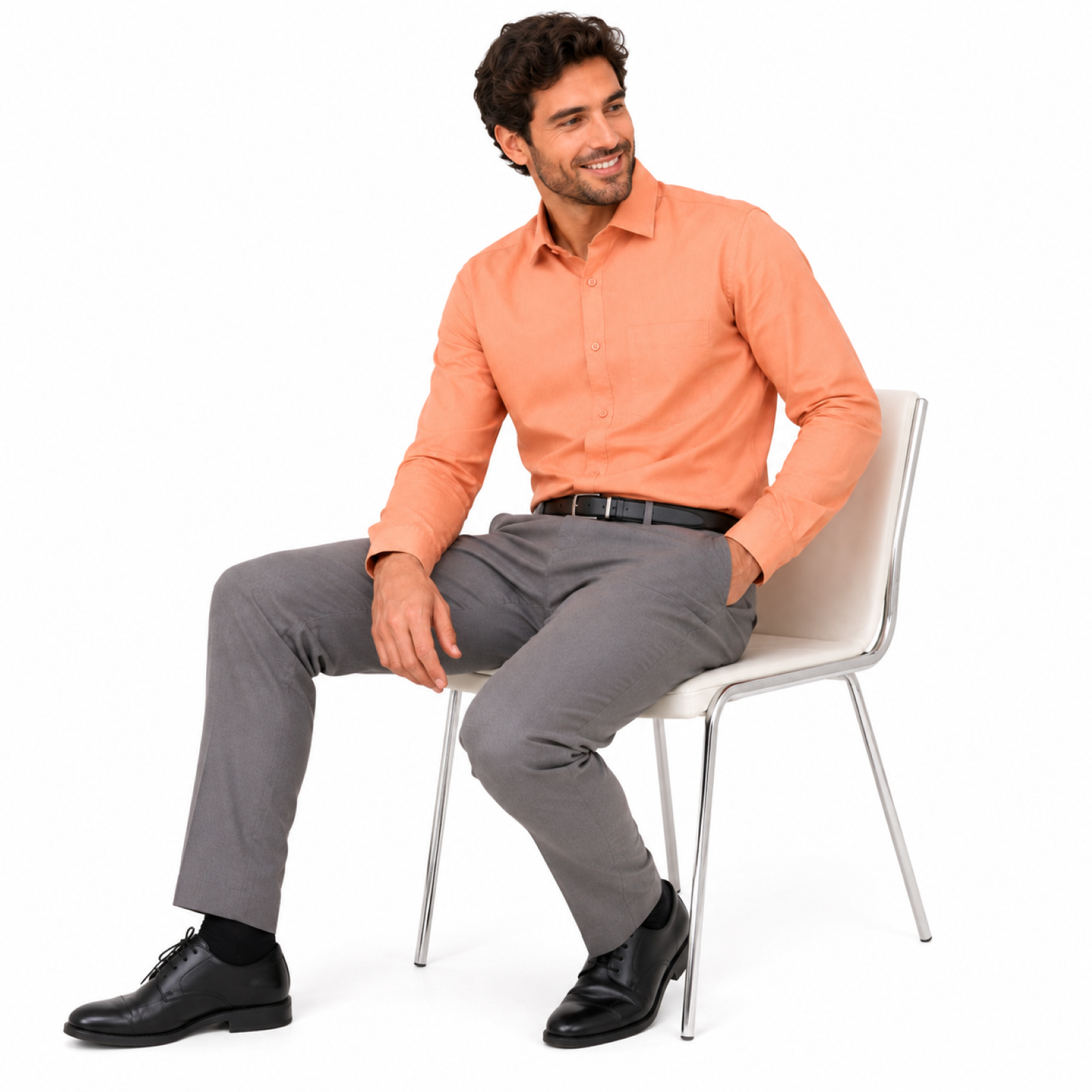 Men's Orange Solid Formal Cotton Shirt