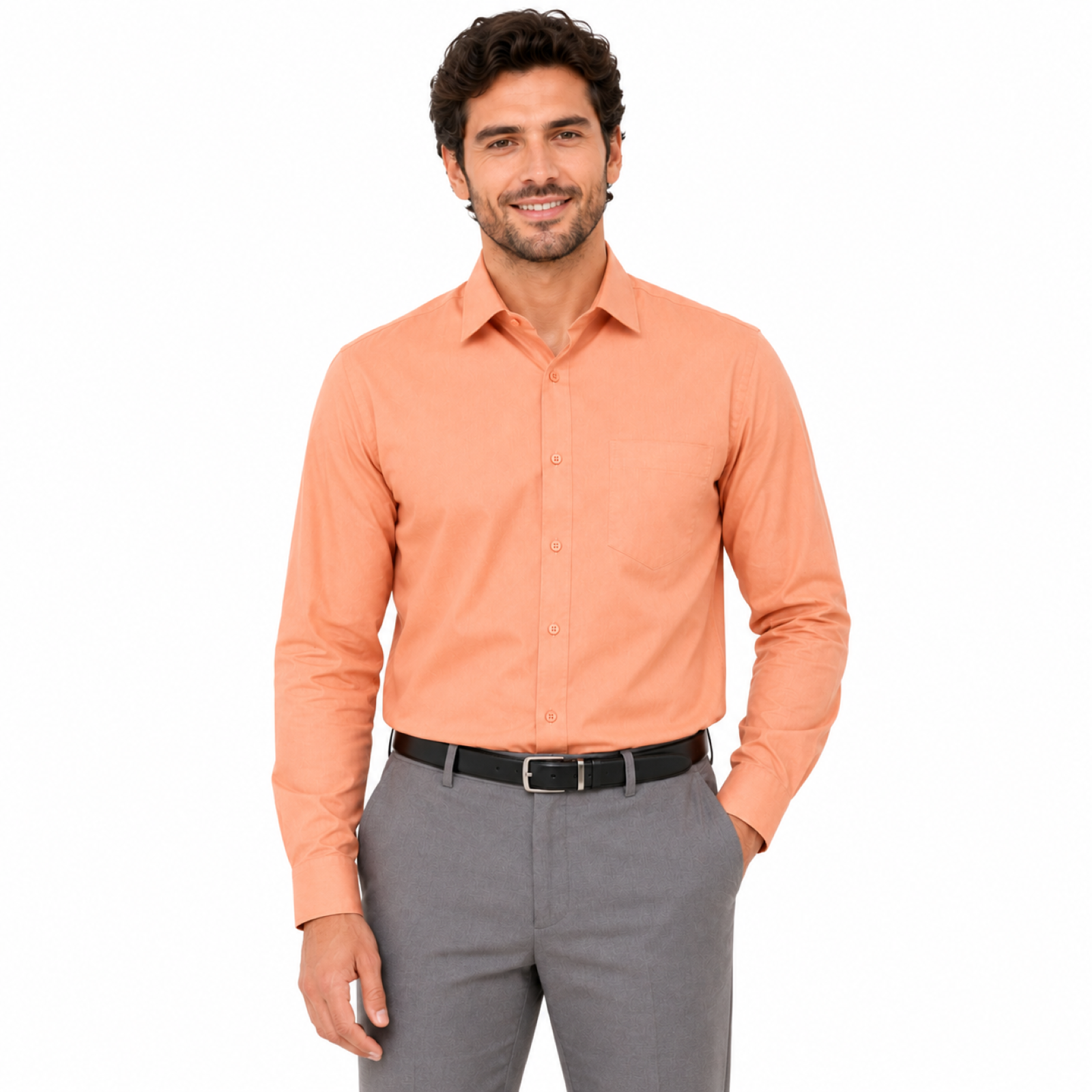 Men's Orange Solid Formal Cotton Shirt