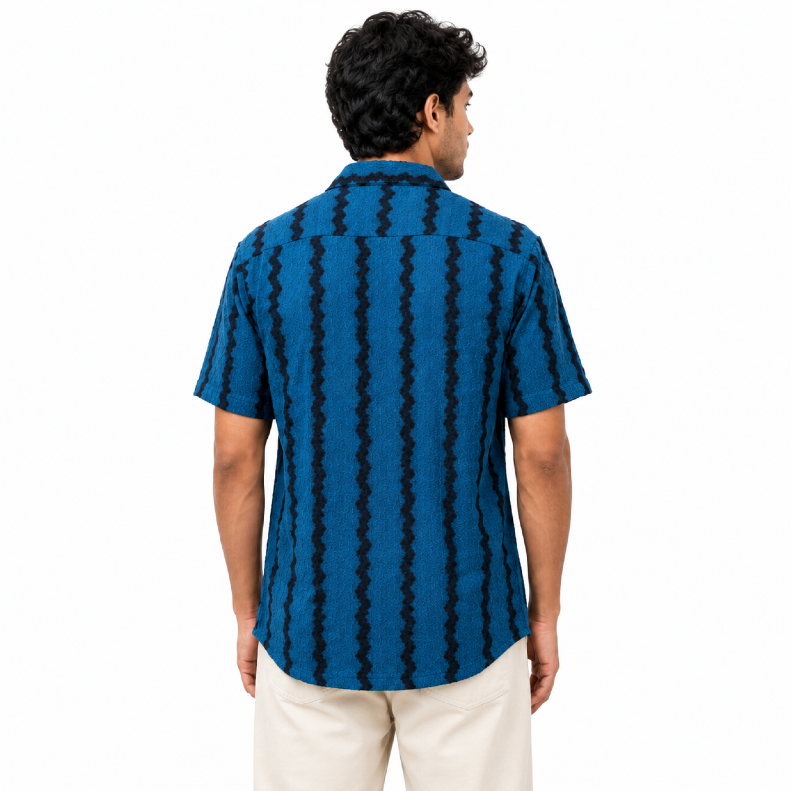 Men's Teal Textured Resort Collar Printed Shirt