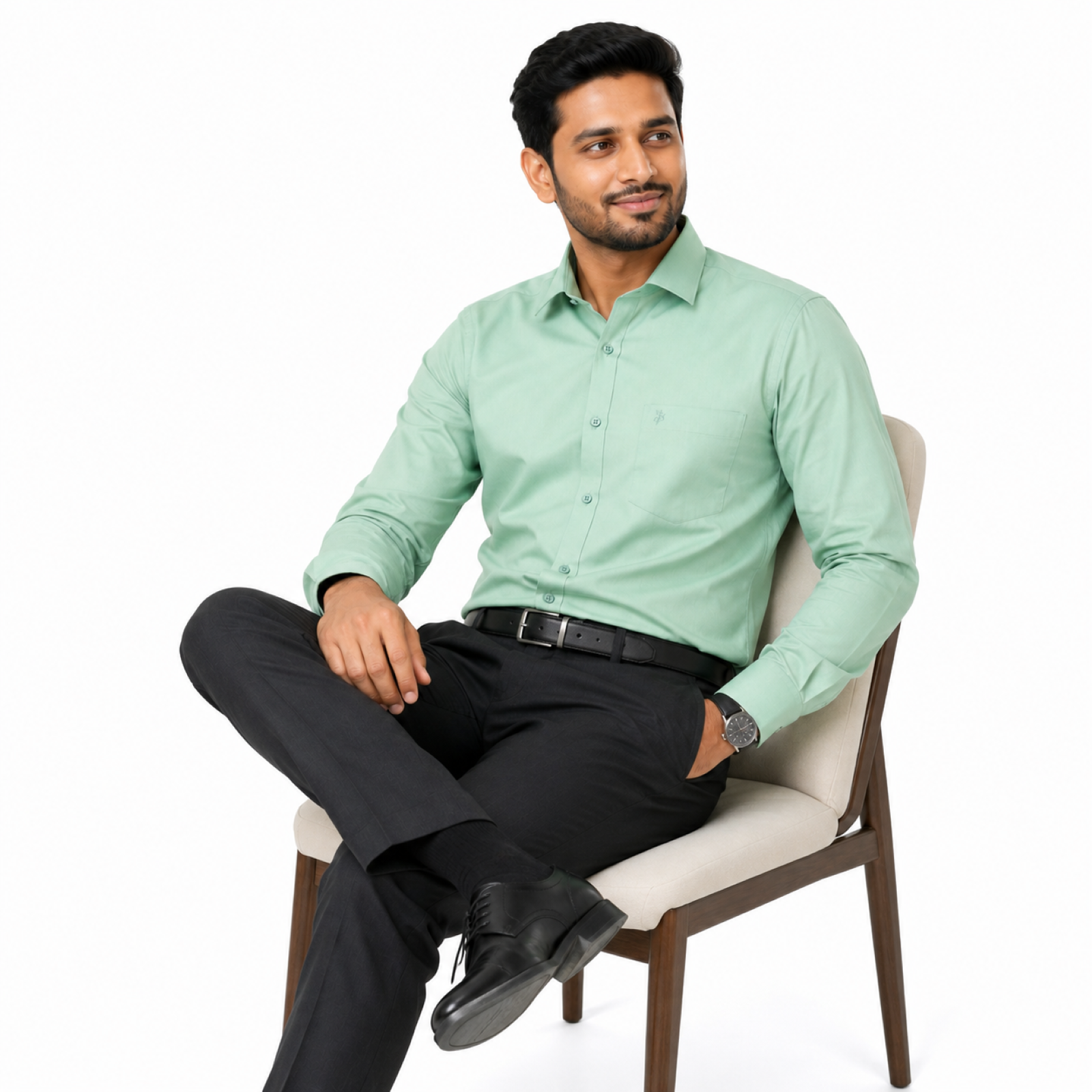Men's Pista Green Solid Formal Shirt