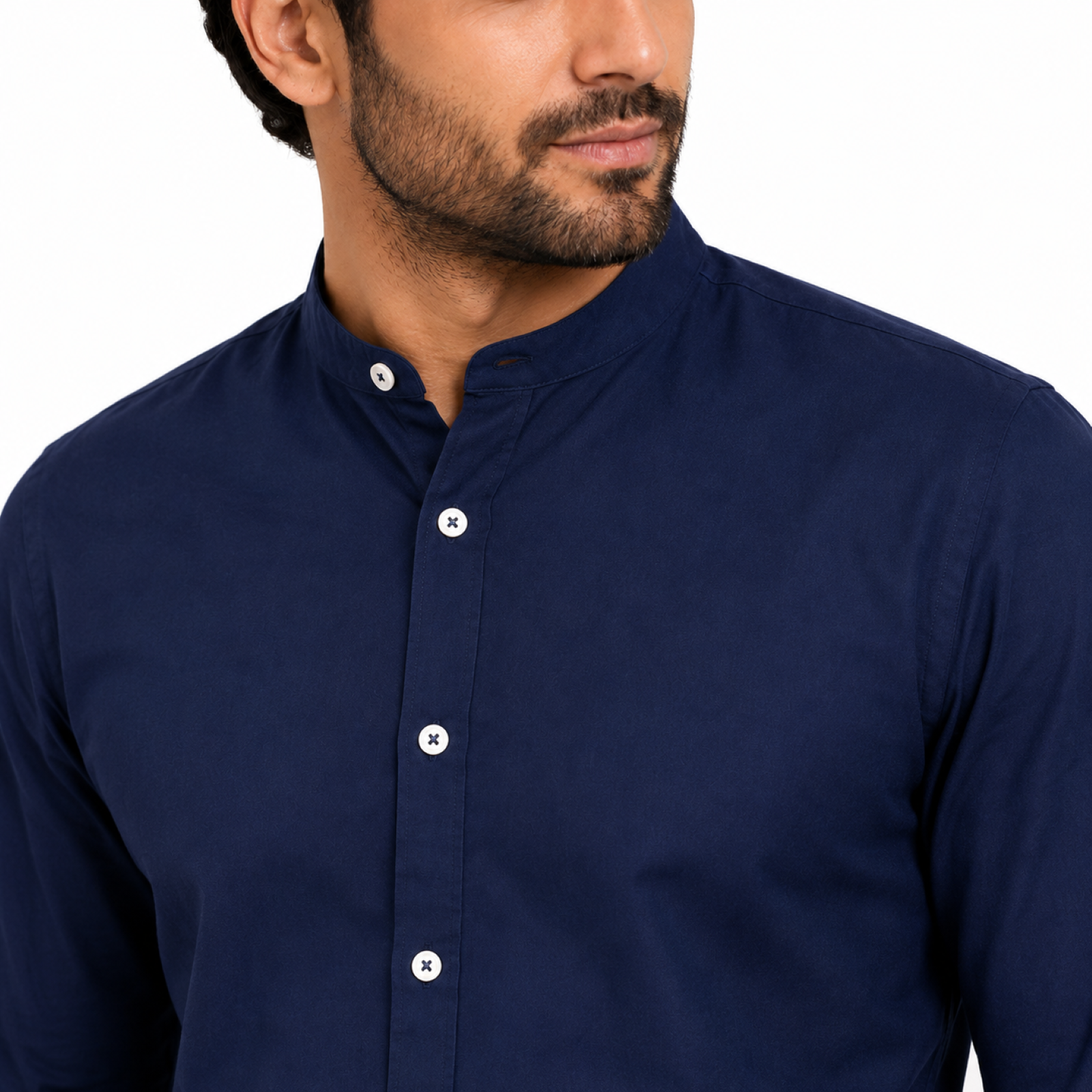Men's Navy Blue Mandarin Collar Formal Shirt