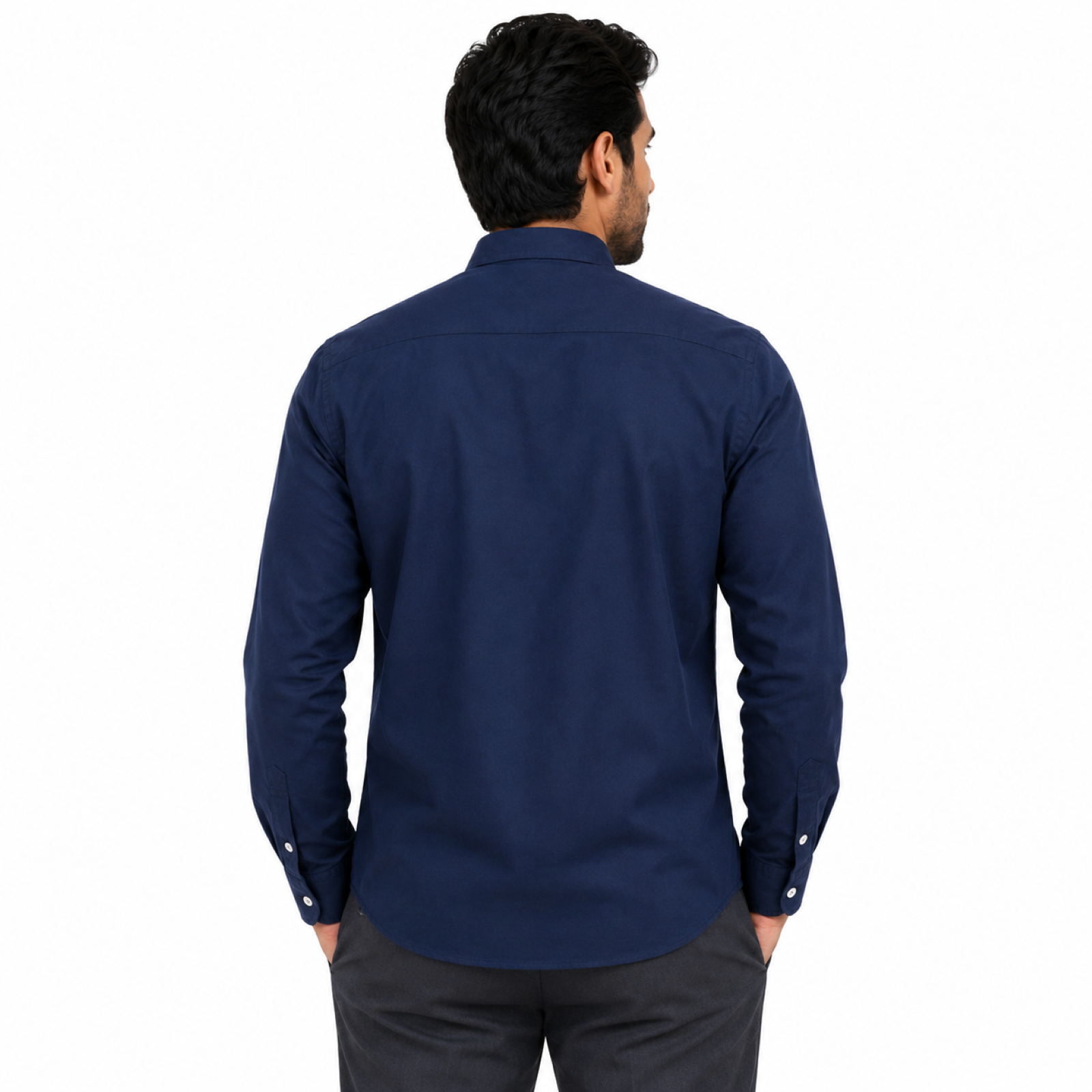 Men's Navy Blue Mandarin Collar Formal Shirt