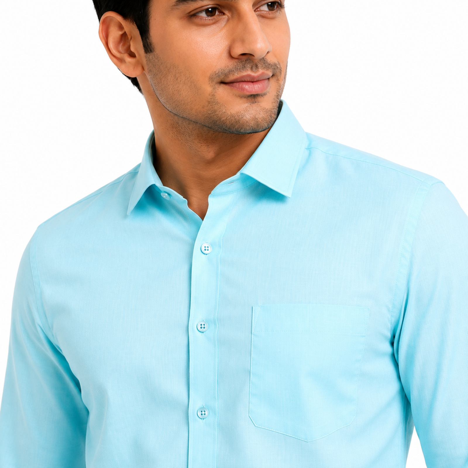 Men's Sky Blue Solid Formal Cotton Shirt