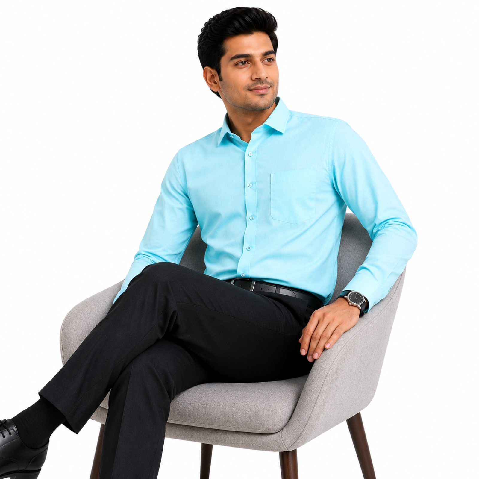 Men's Sky Blue Solid Formal Cotton Shirt