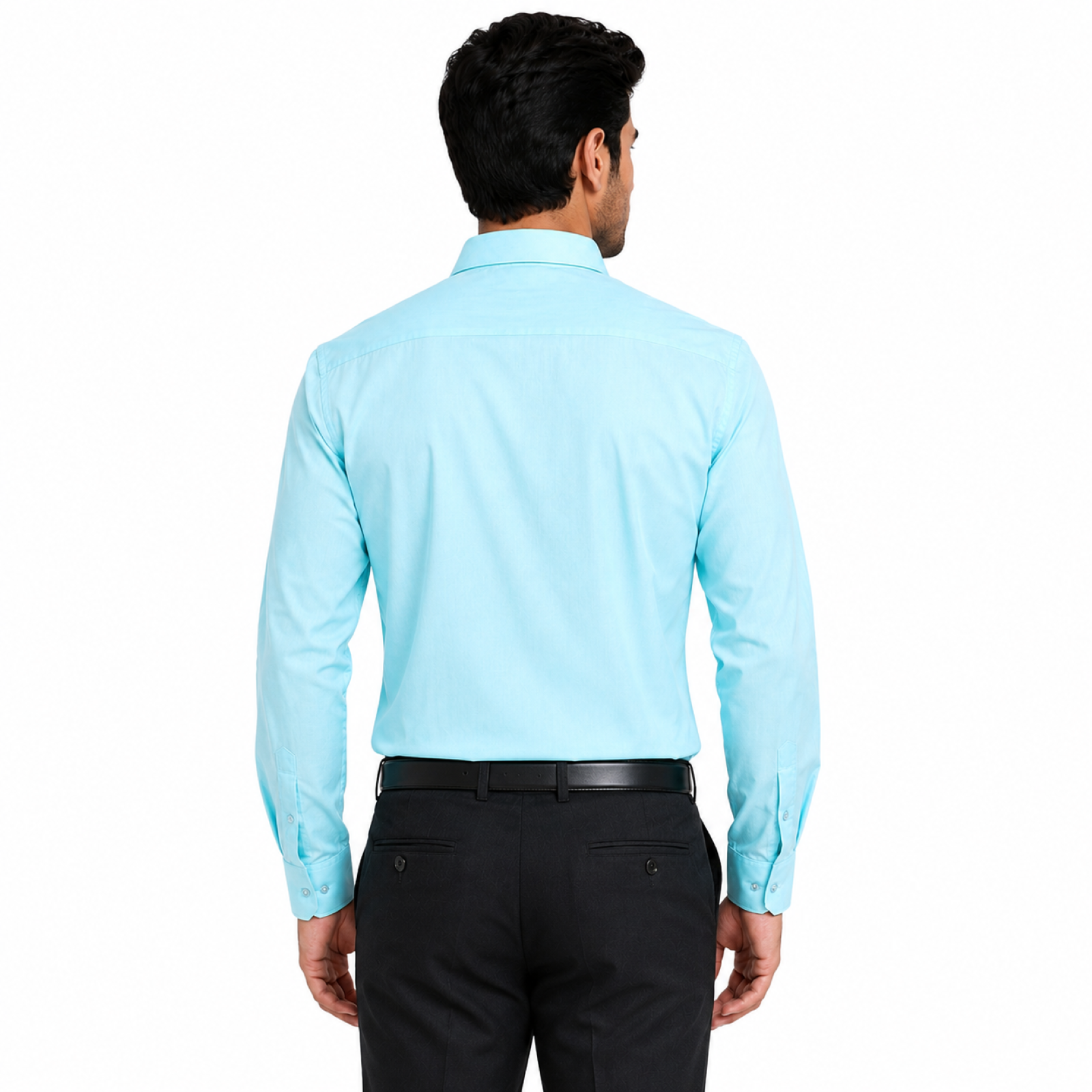Men's Sky Blue Solid Formal Cotton Shirt