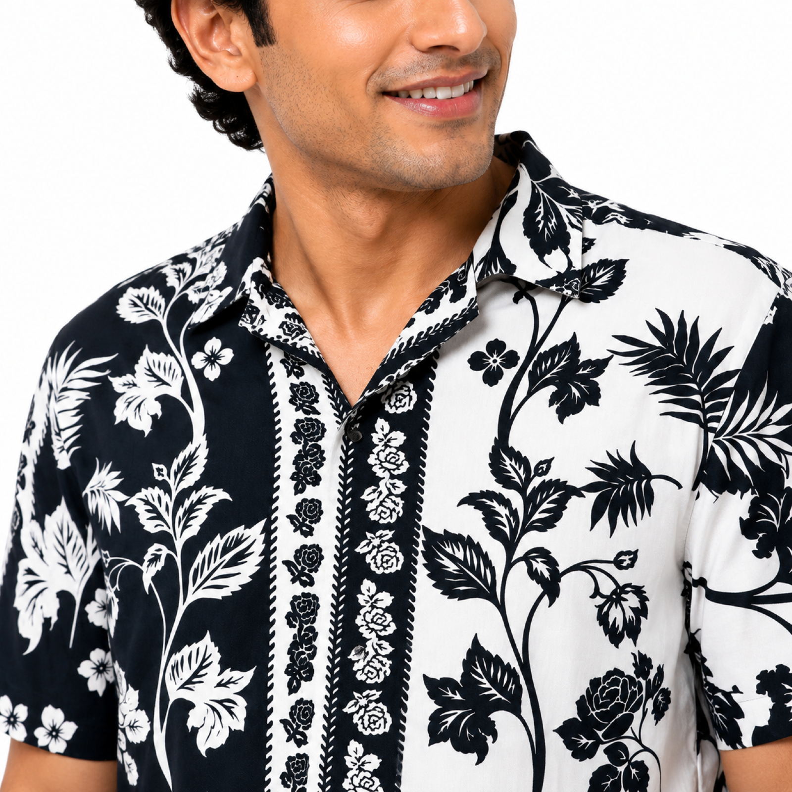 Men's Dark Blue Floral Print Half Sleeve Casual Shirt