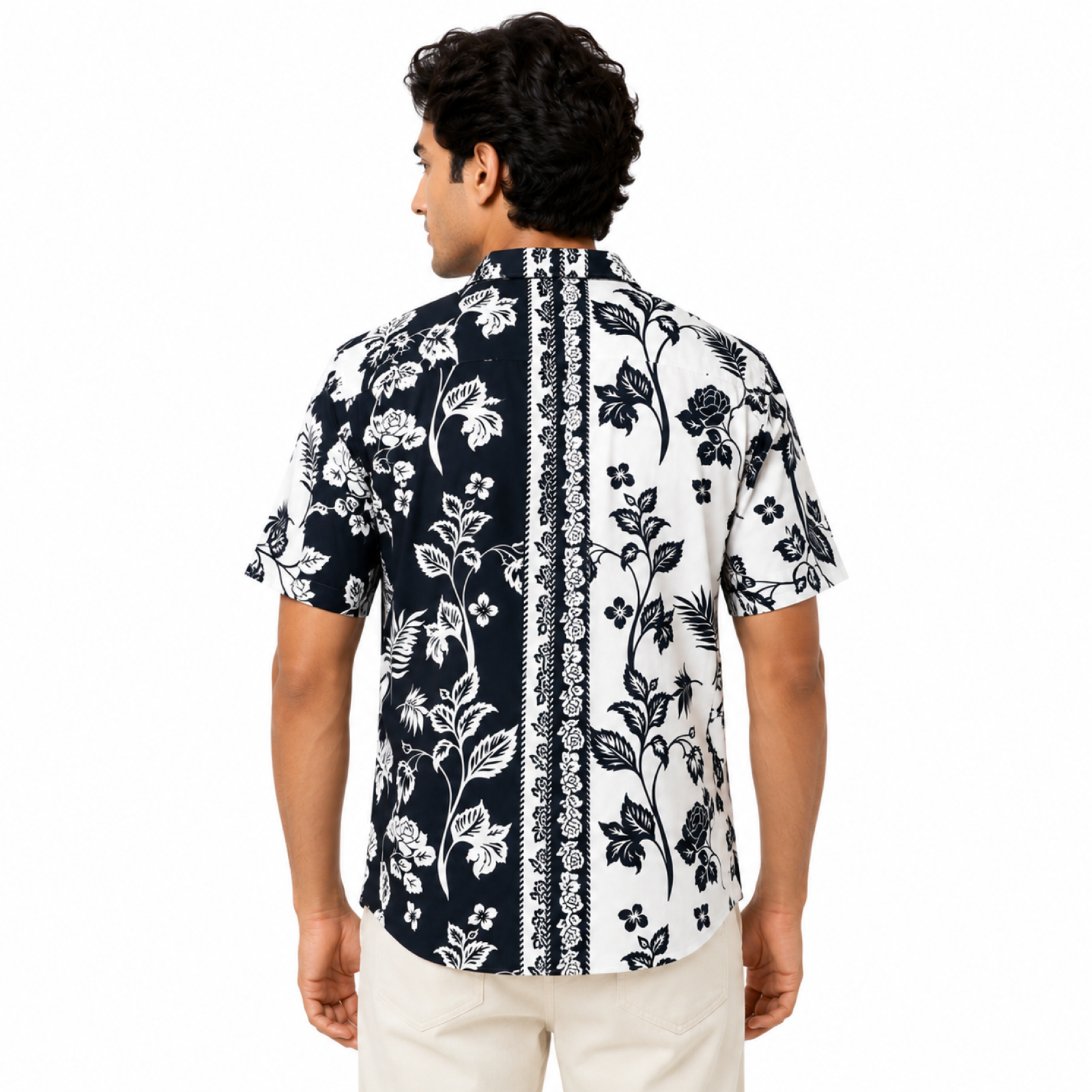 Men's Dark Blue Floral Print Half Sleeve Casual Shirt
