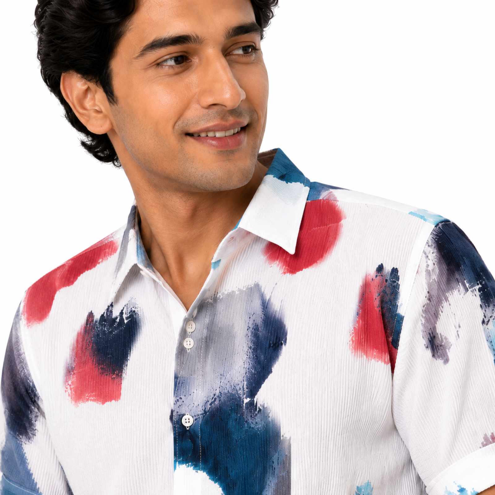 Men's White Abstract Print Half Sleeve Casual Shirt