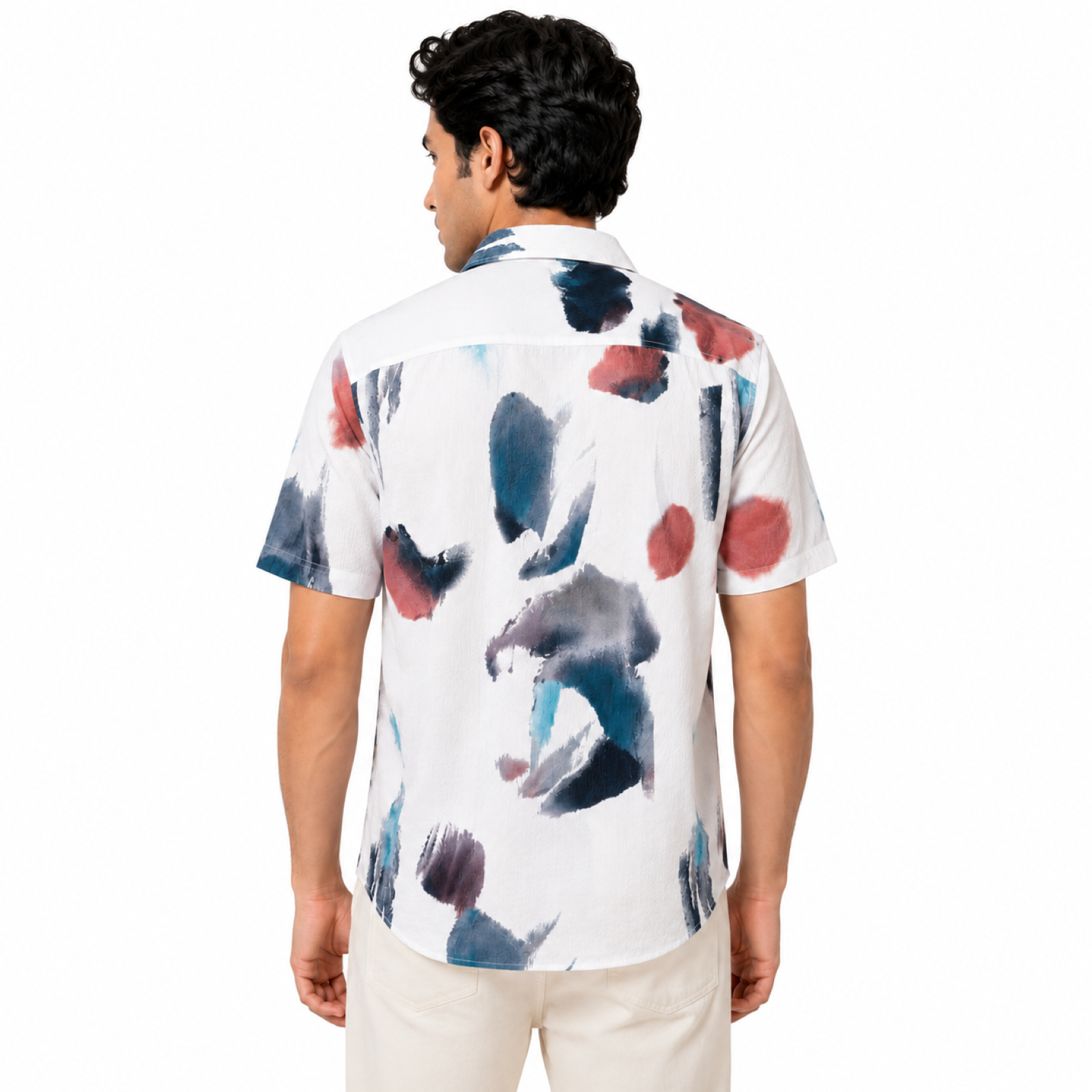 Men's White Abstract Print Half Sleeve Casual Shirt