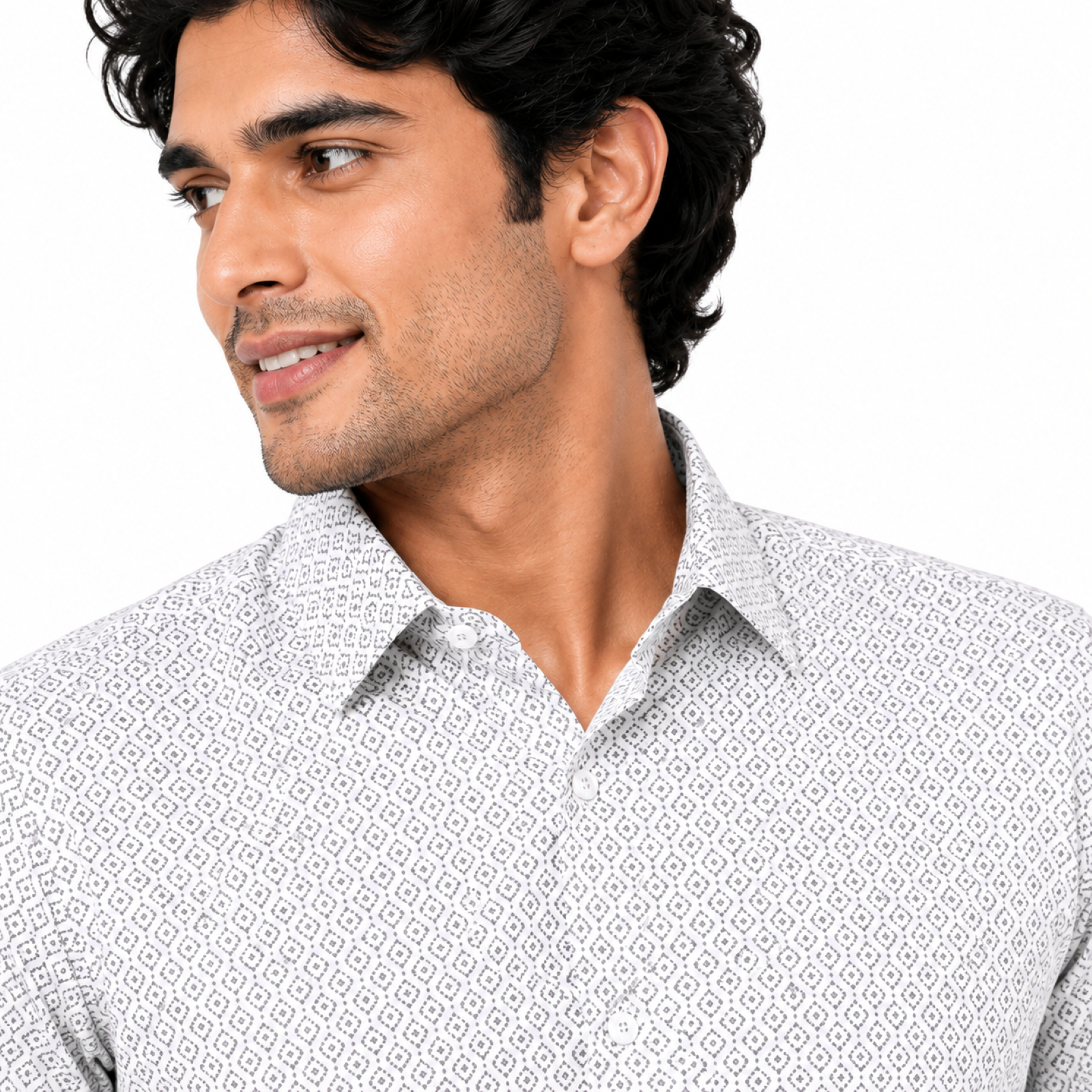Men's Luxe White Geometric Print Formal Shirt
