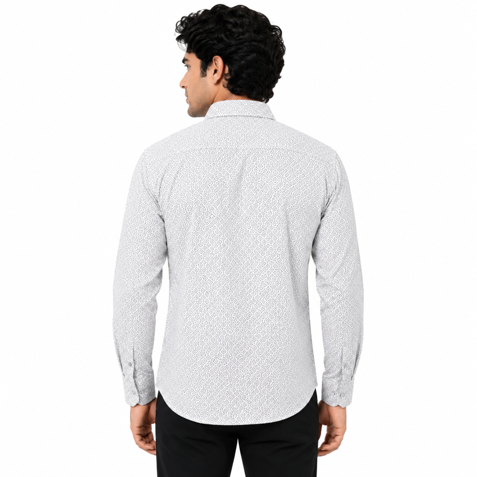 Men's Luxe White Geometric Print Formal Shirt