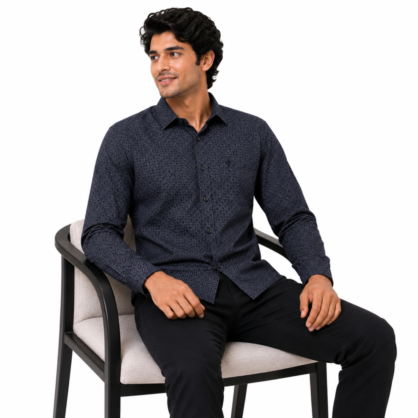 Men's Midnight Black Micro Pattern Formal Shirt