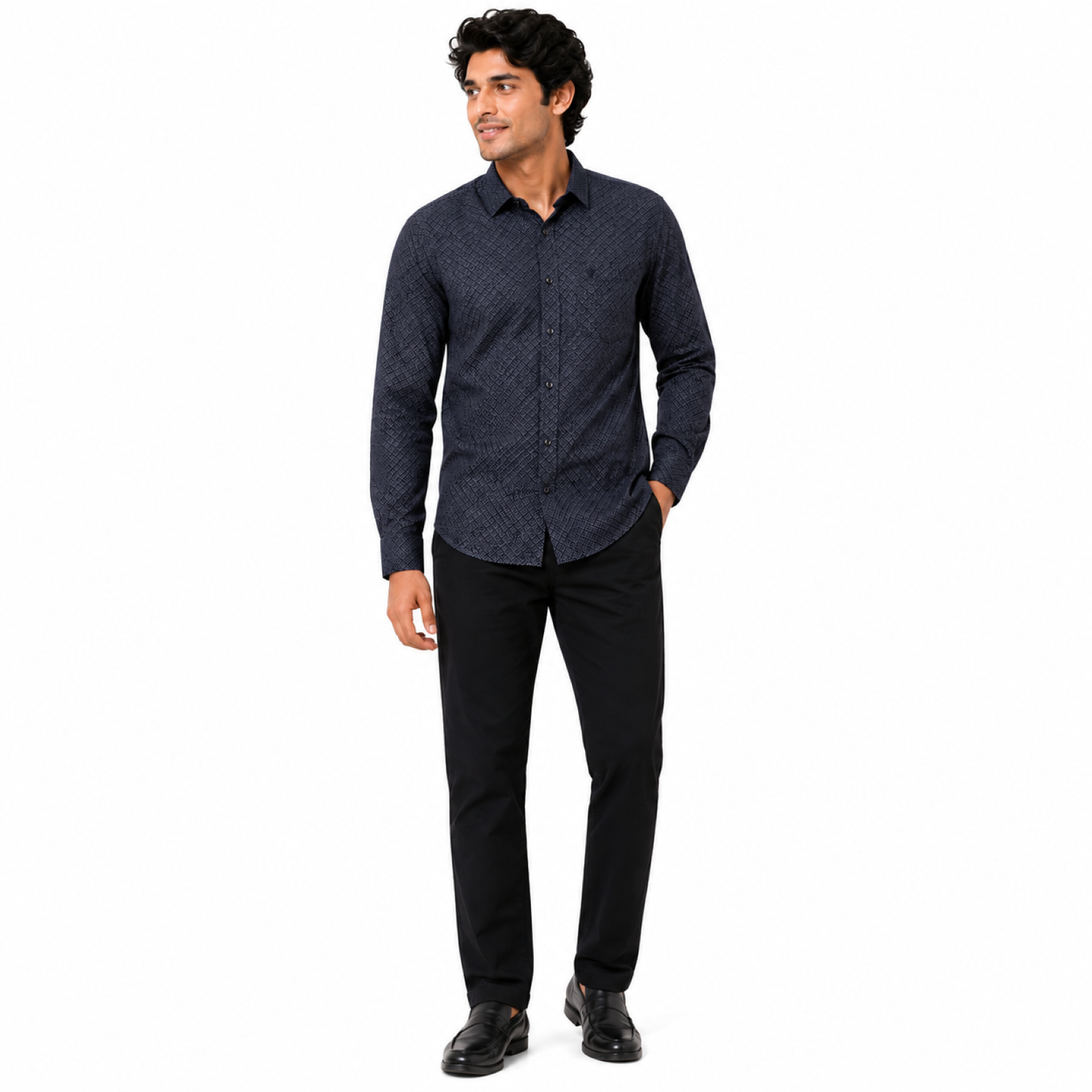 Men's Midnight Black Micro Pattern Formal Shirt