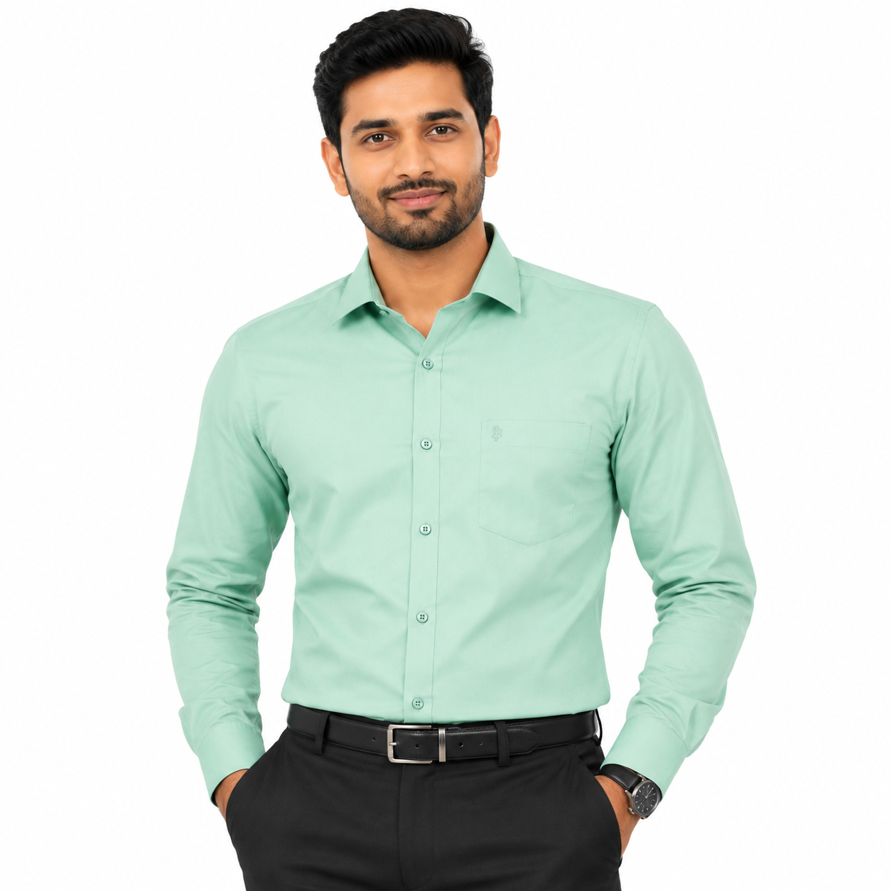 Men's Pista Green Solid Formal Shirt