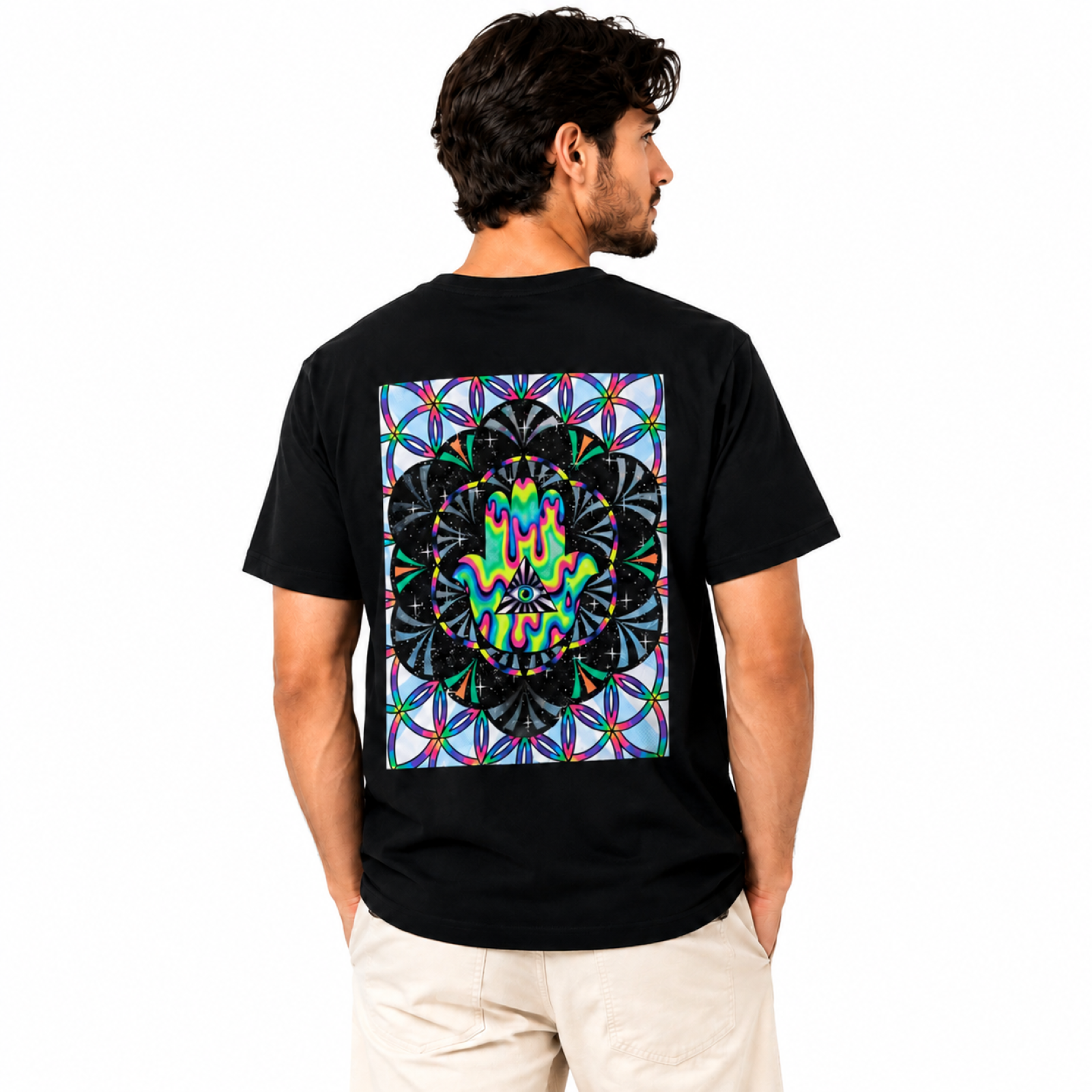 Men's Black Psychedelic Graphic Printed T-Shirt