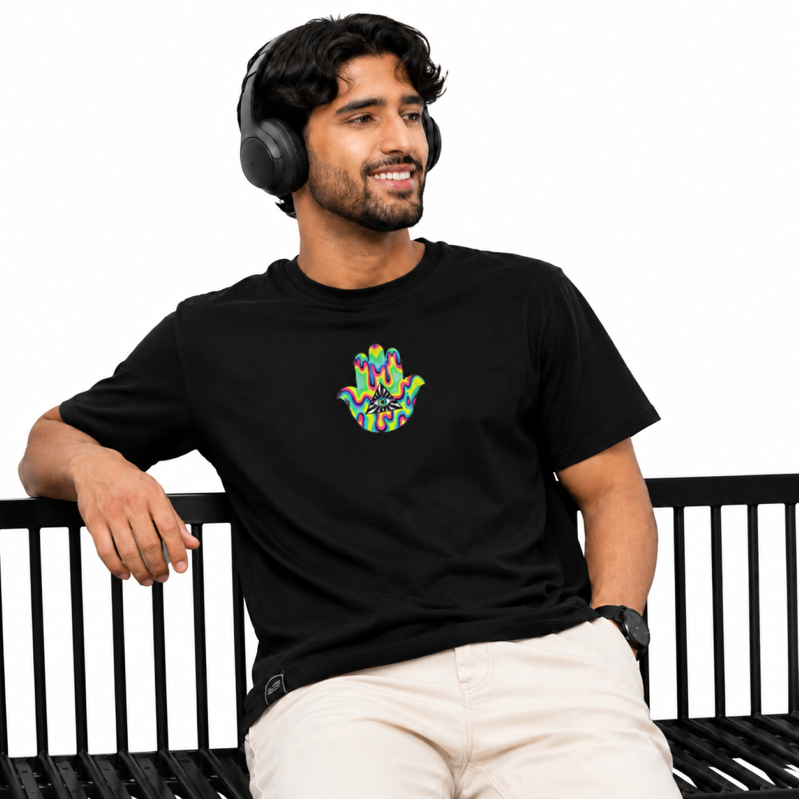 Men's Black Psychedelic Graphic Printed T-Shirt