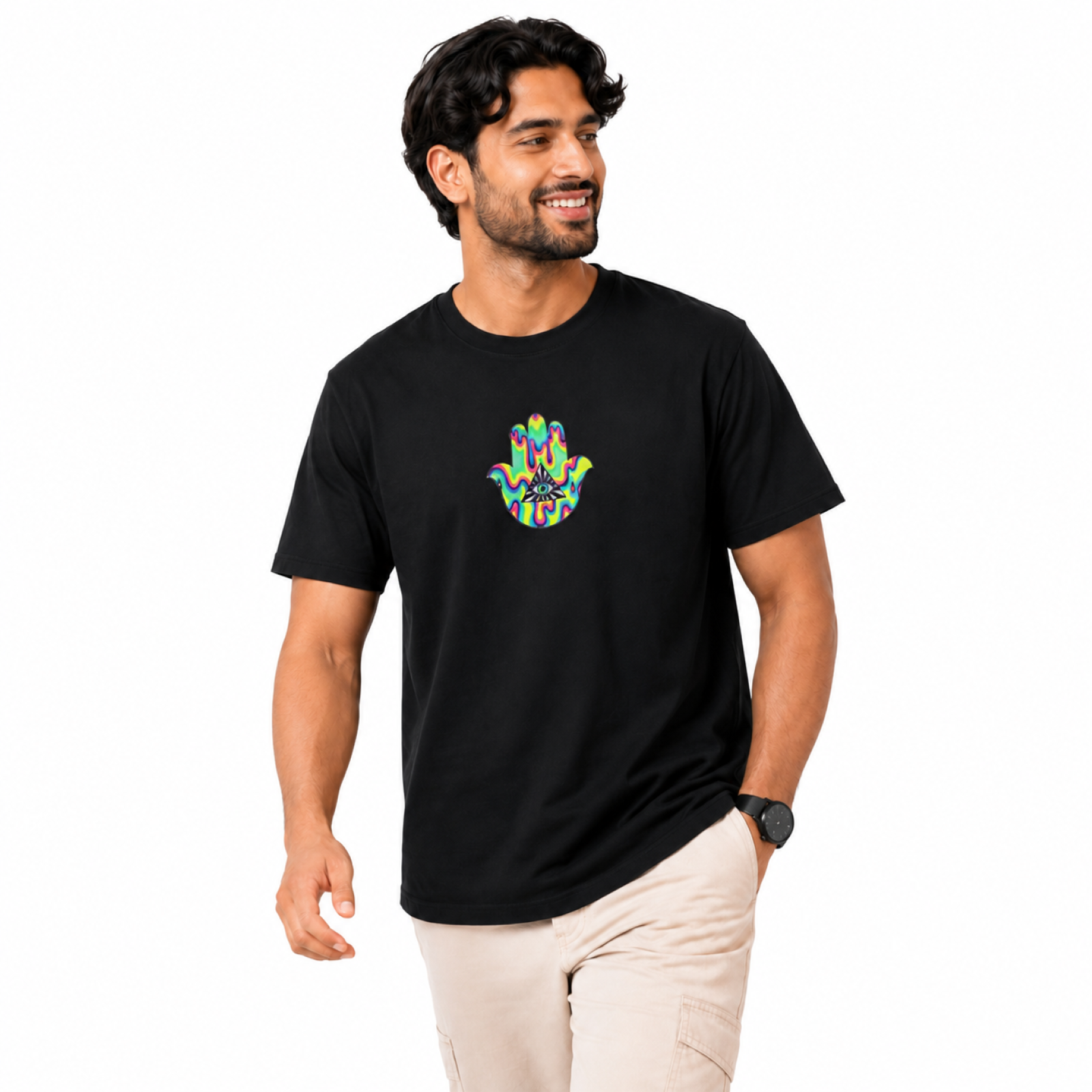 Men's Black Psychedelic Graphic Printed T-Shirt