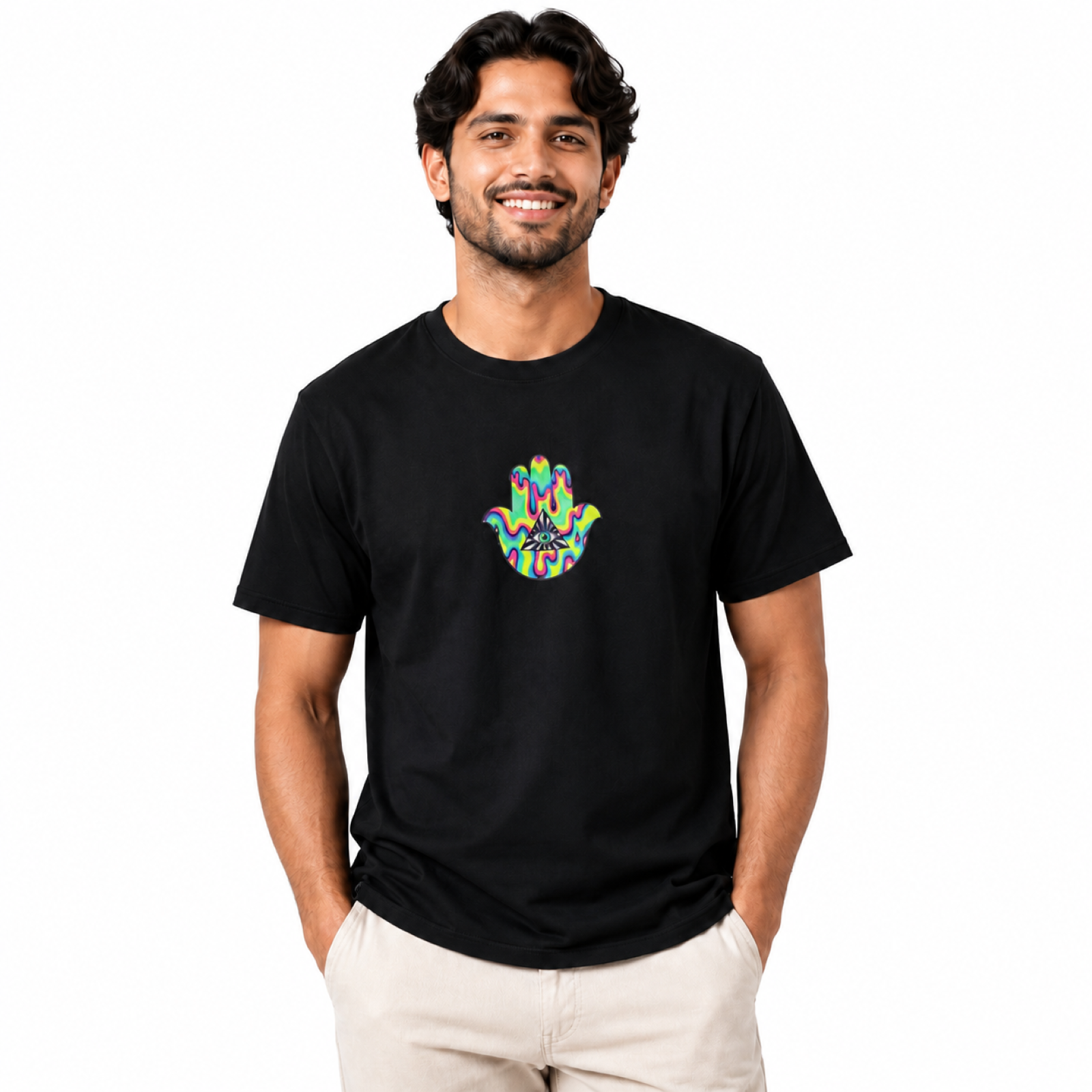 Men's Black Psychedelic Graphic Printed T-Shirt