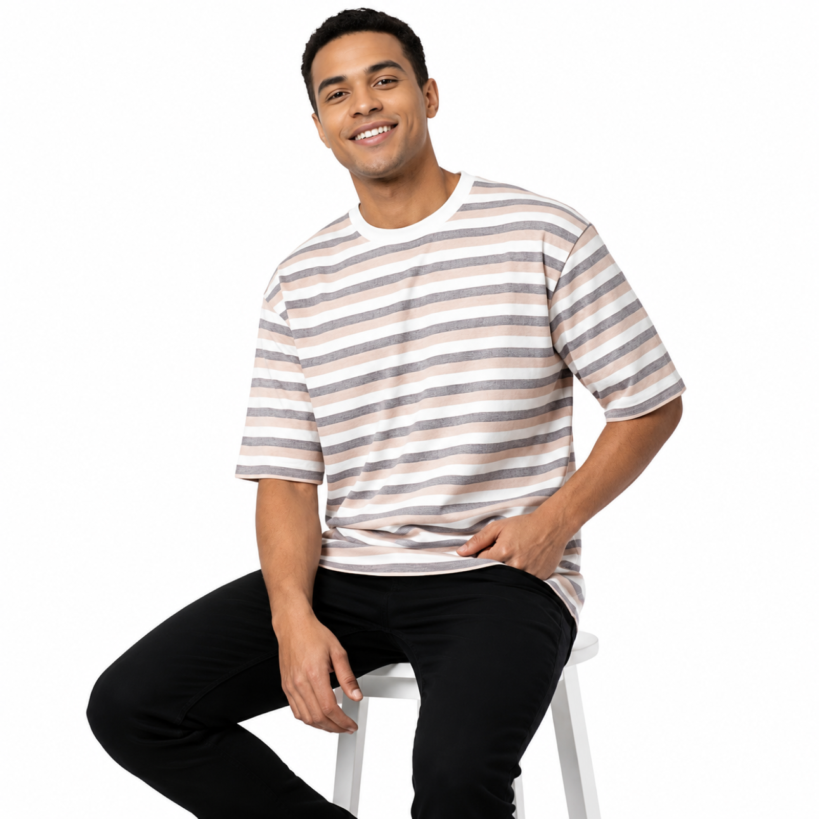 Men's Relaxed Fit Multi-Stripe Oversized T-Shirt
