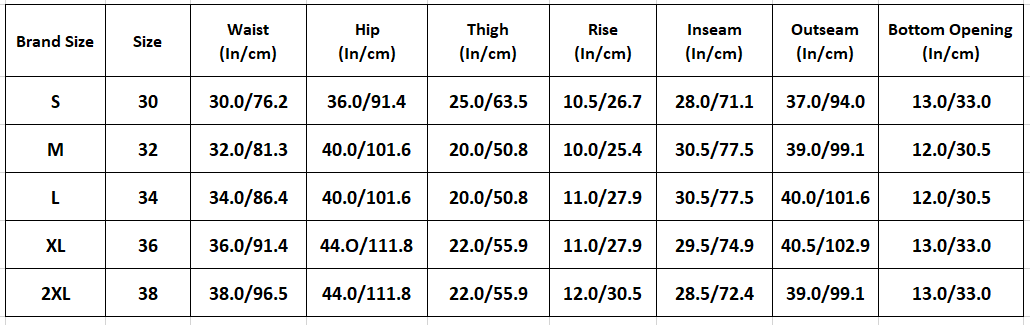 Size chart