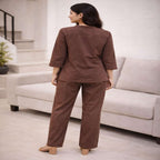 Women's Solid Brown Cotton Co-Ord Set
