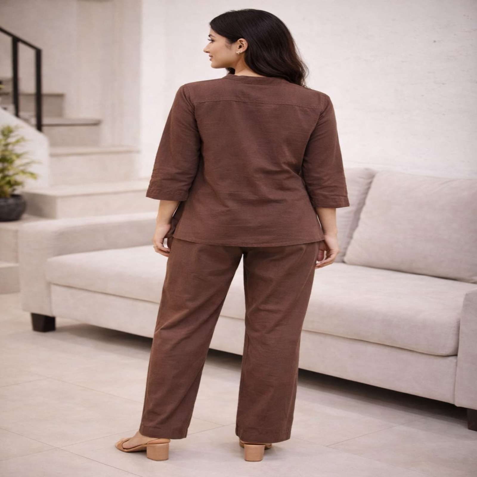 Women's Solid Brown Cotton Co-Ord Set