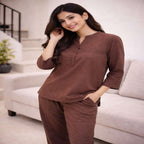 Women's Solid Brown Cotton Co-Ord Set