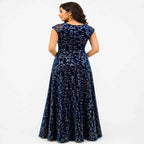 Elegant Navy Blue Velvet Evening Gown