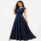 Elegant Navy Blue Velvet Evening Gown