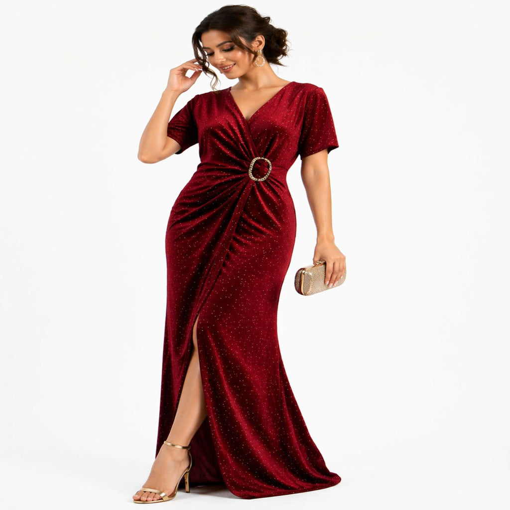 Elegant red shimmer evening gown