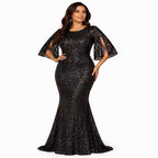 Midnight Sparkle Cape Sleeve Evening Gown