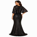 Midnight Sparkle Cape Sleeve Evening Gown