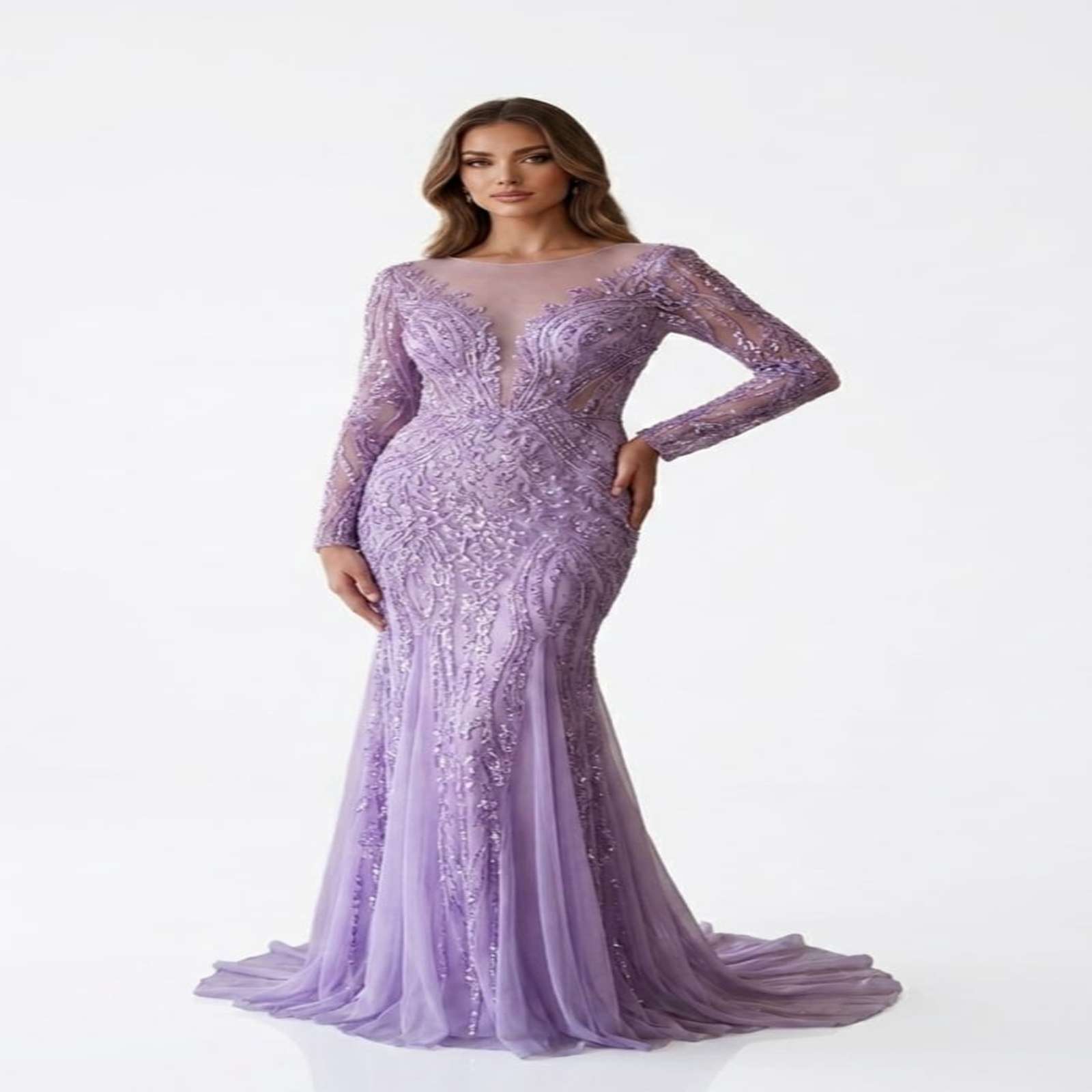 Lavender Luxe Embroidered Mermaid Evening Gown