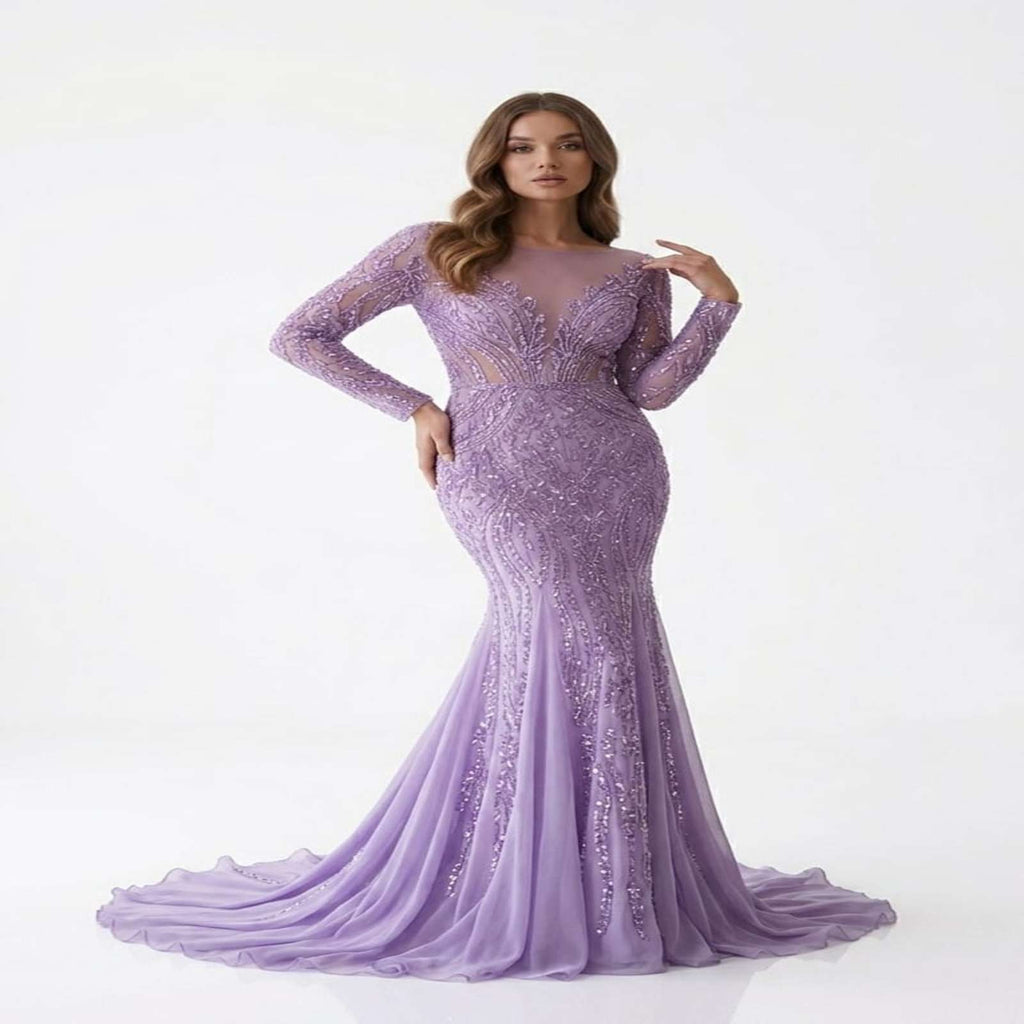 Lavender Luxe Embroidered Mermaid Evening Gown