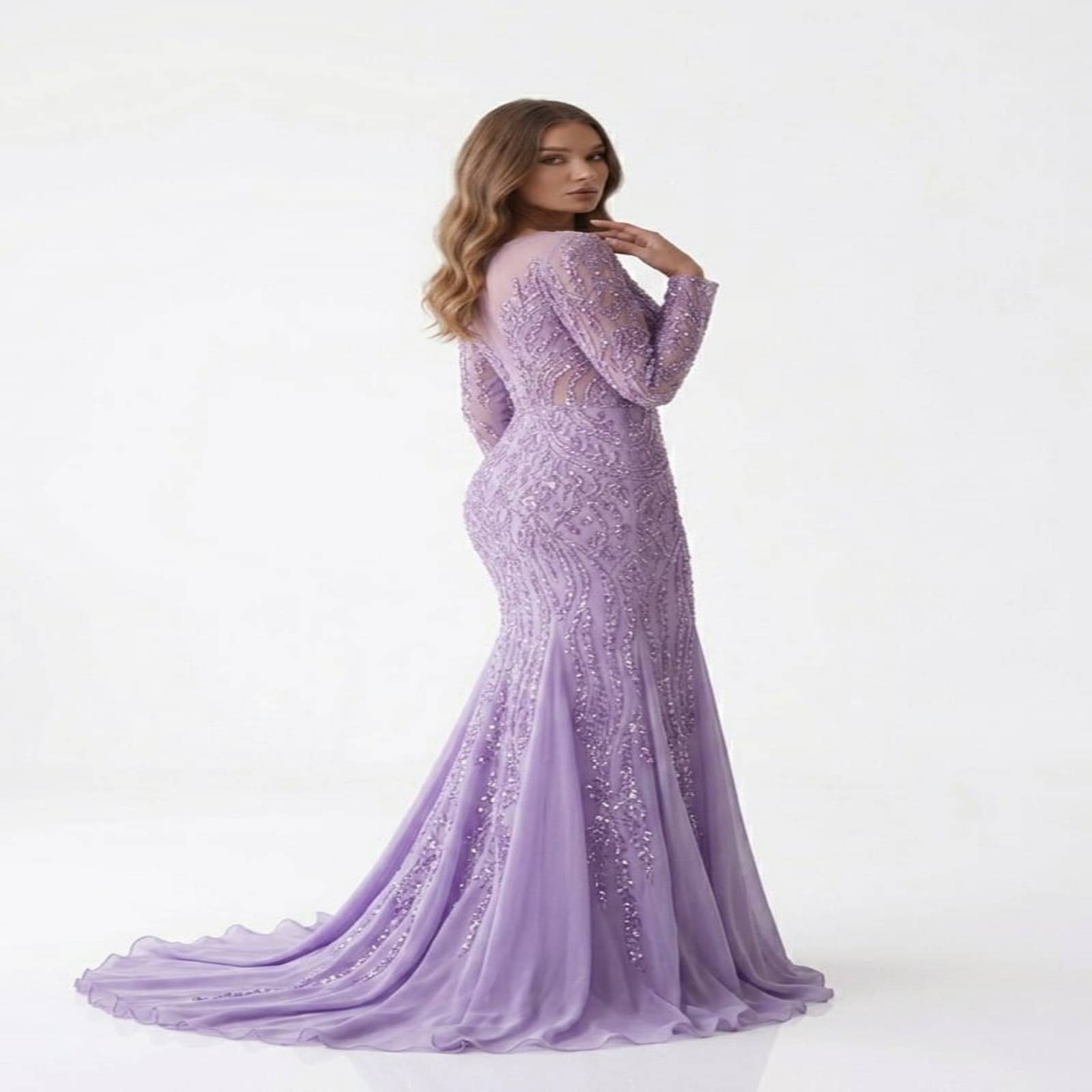 Lavender Luxe Embroidered Mermaid Evening Gown
