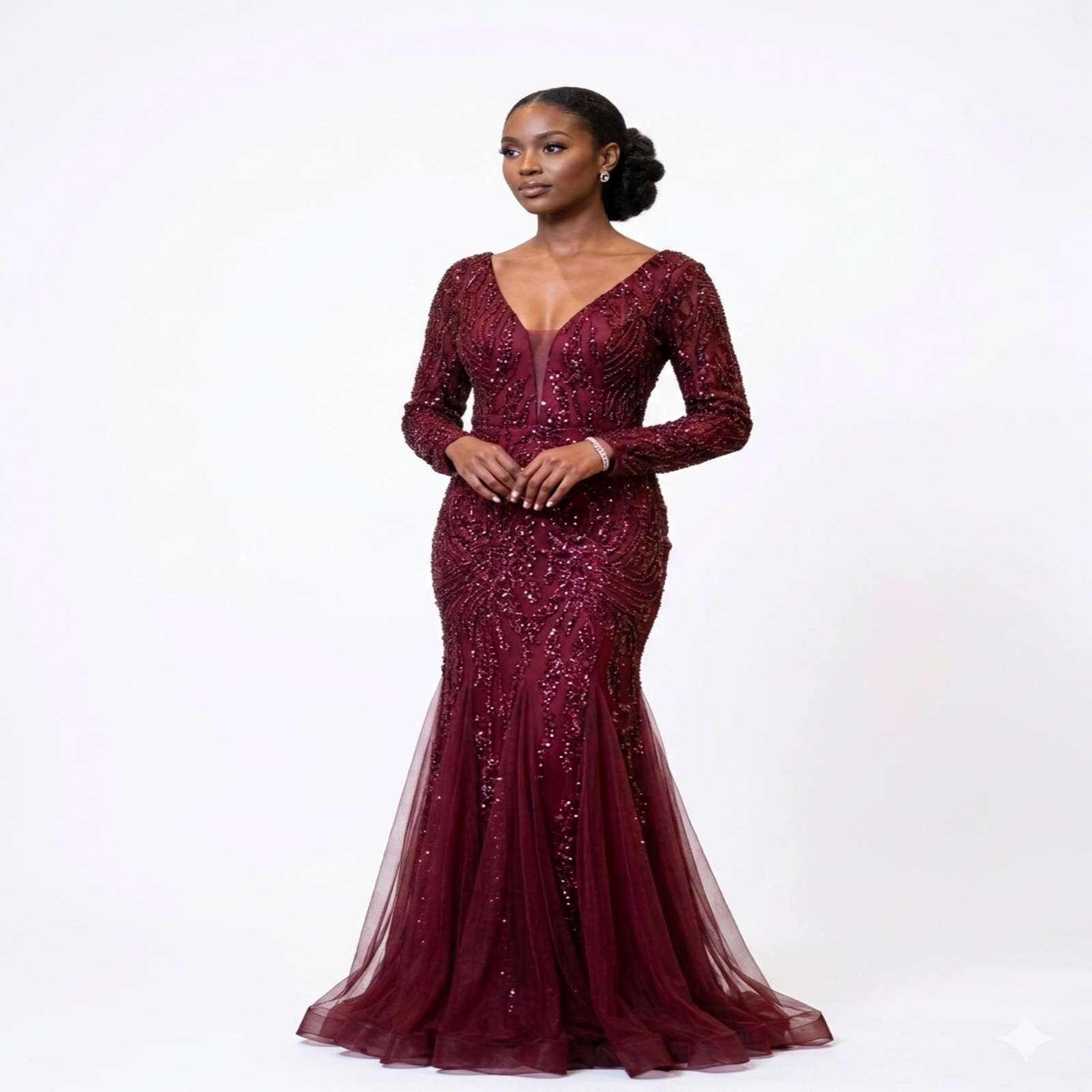 Ruby Elegance Embroidered Mermaid Evening Gown