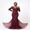 Ruby Elegance Embroidered Mermaid Evening Gown