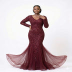 Ruby Elegance Embroidered Mermaid Evening Gown