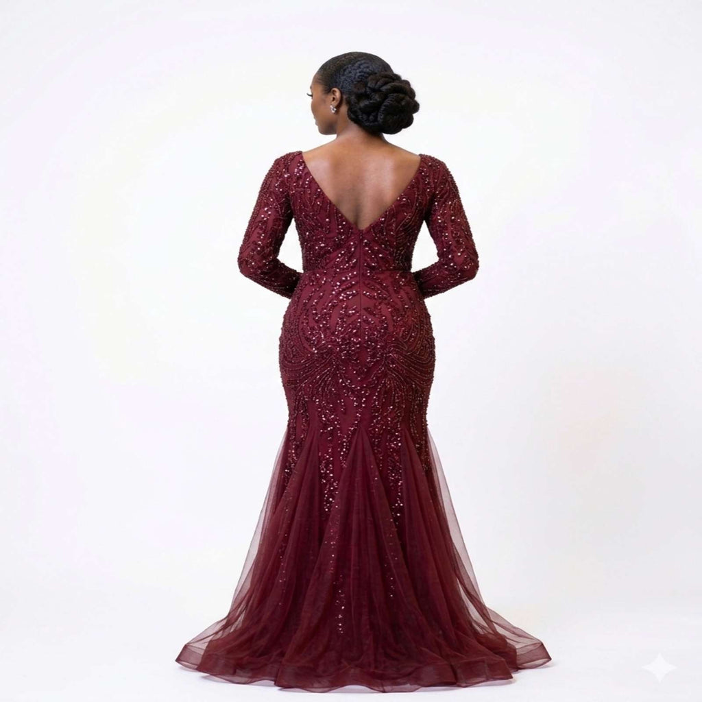 Ruby Elegance Embroidered Mermaid Evening Gown