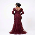 Ruby Elegance Embroidered Mermaid Evening Gown