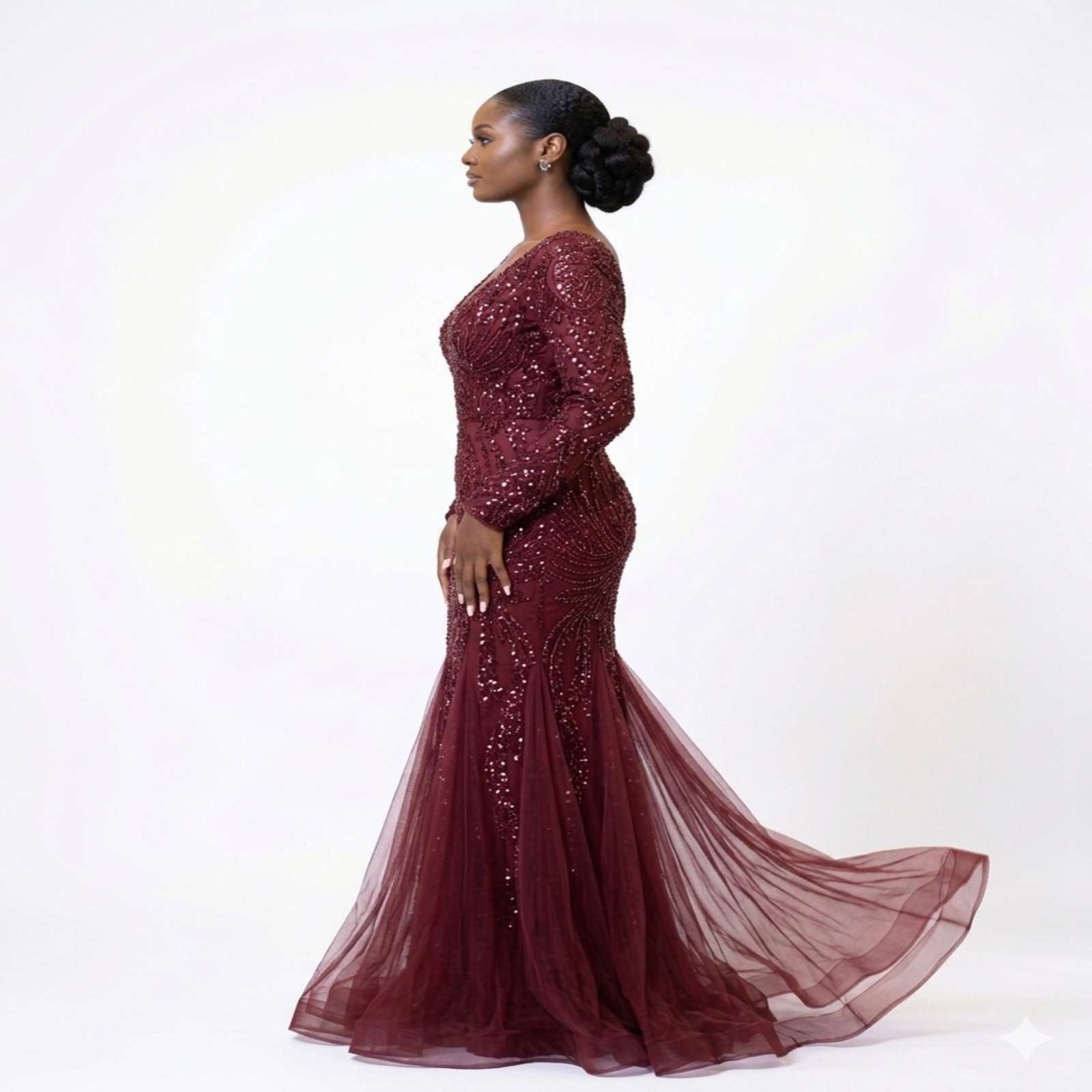 Ruby Elegance Embroidered Mermaid Evening Gown