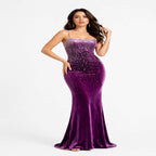 Royal Plum Velvet Mermaid Evening Gown