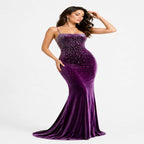 Royal Plum Velvet Mermaid Evening Gown