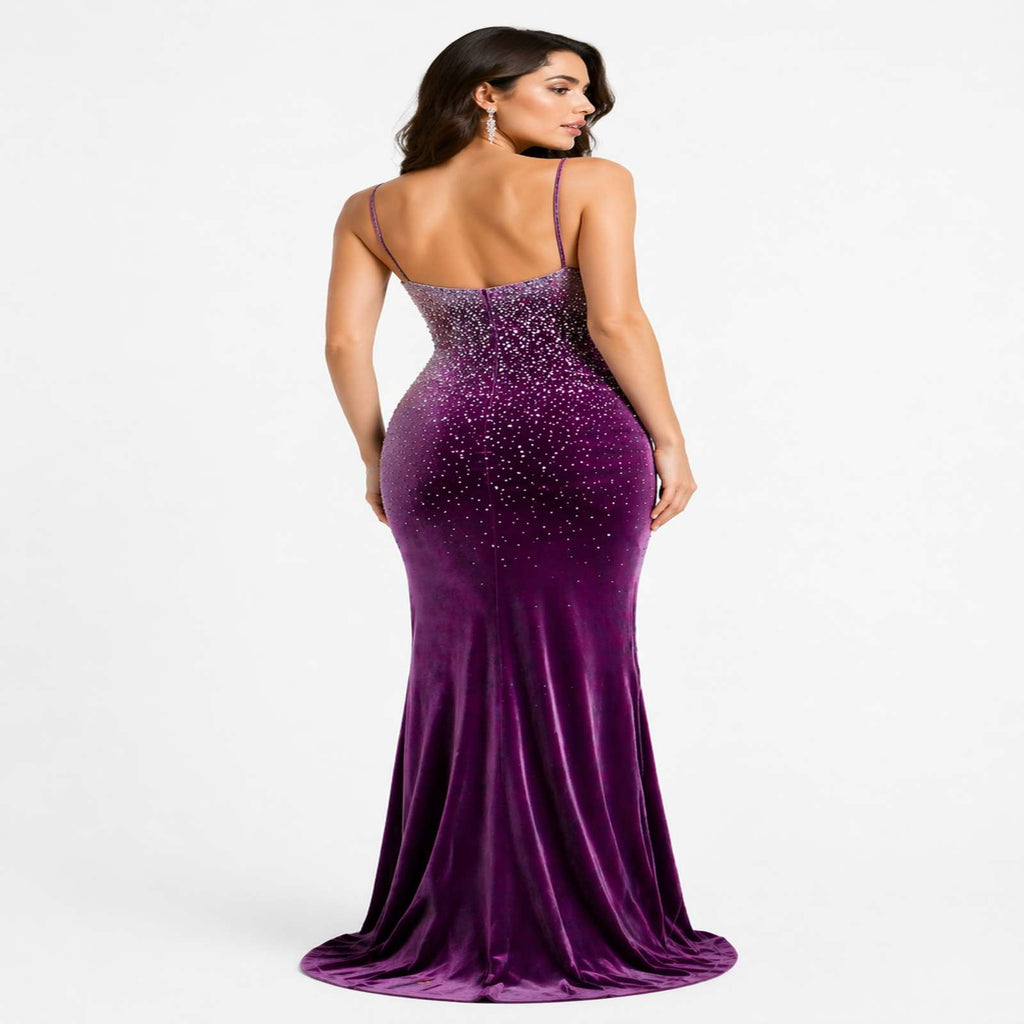 Royal Plum Velvet Mermaid Evening Gown