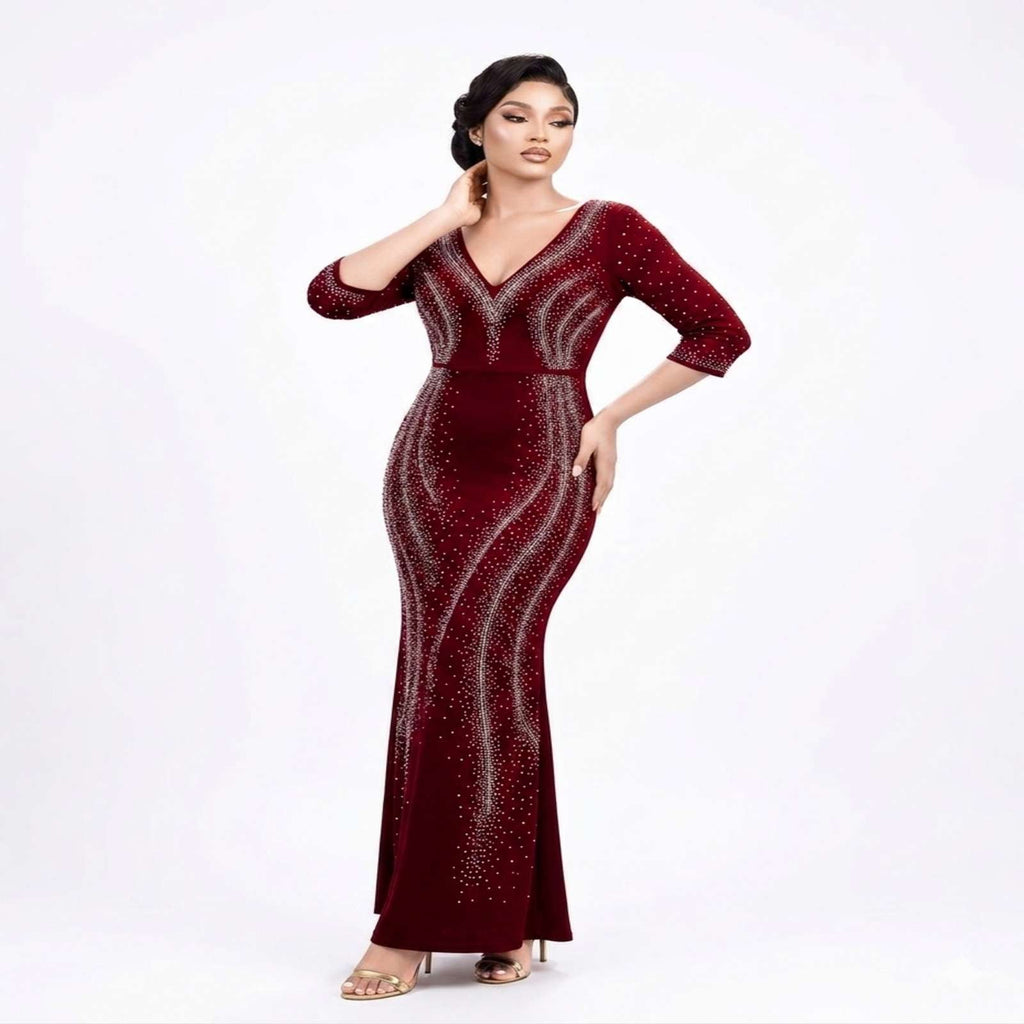 Velvet Noir Shimmer Bodycon Evening Gown