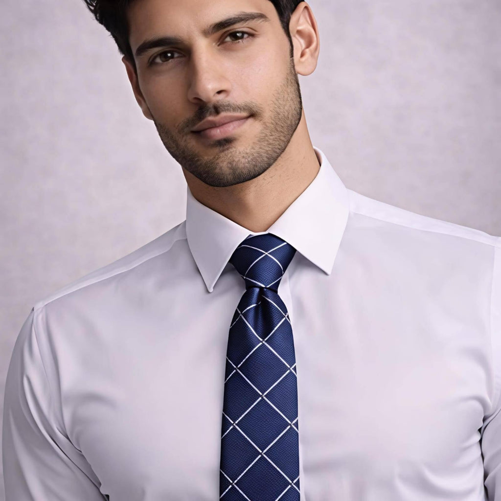 Navy Blue Diamond Grid Tie