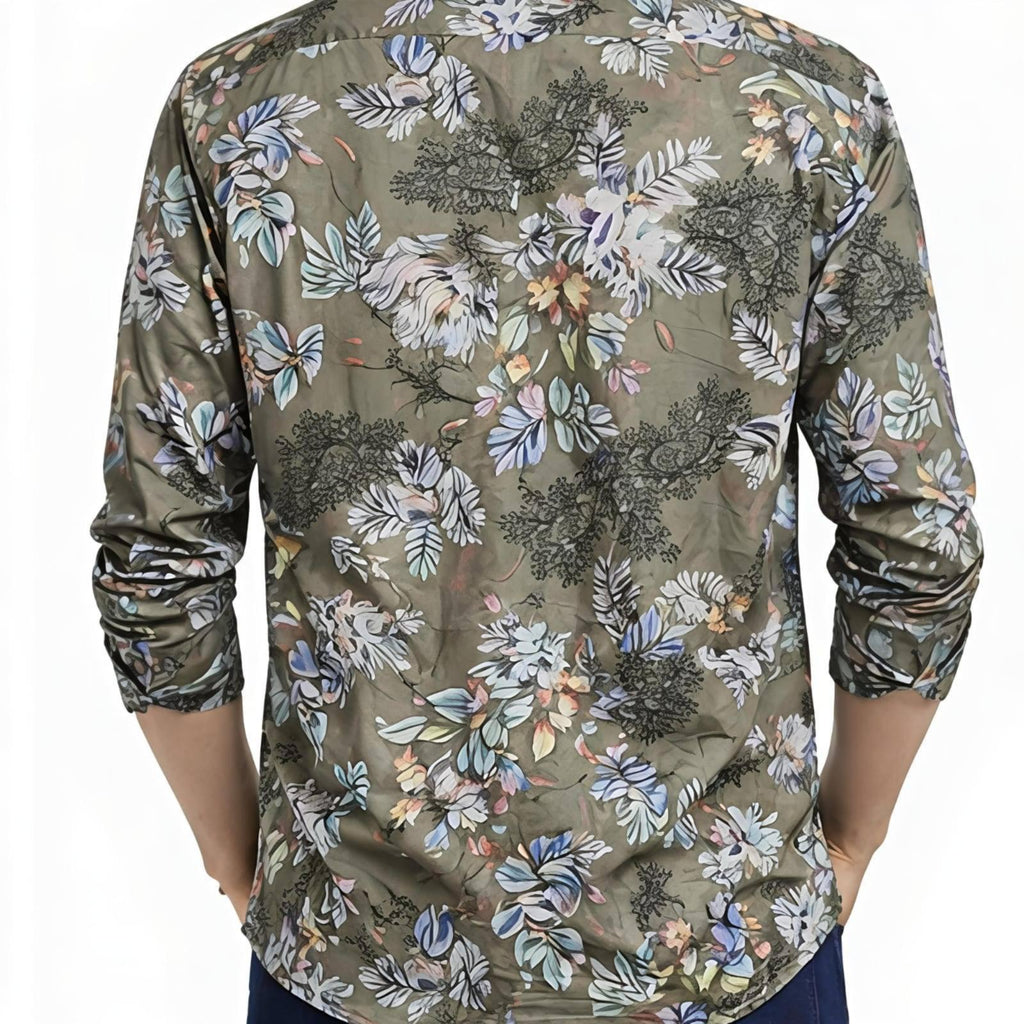 Men's Floral Green Full Sleeves Printed
