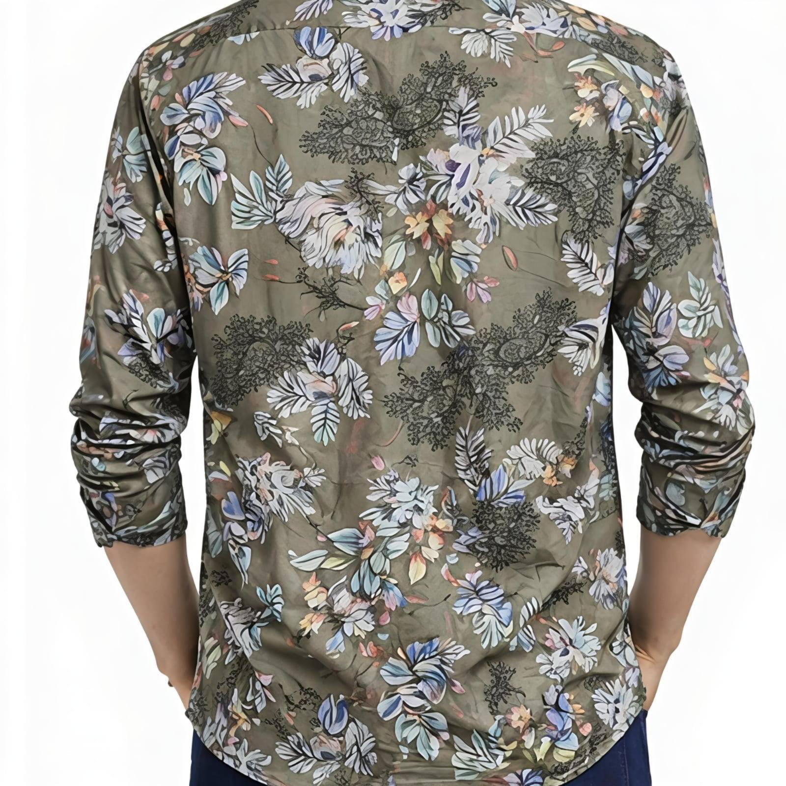 Men's Floral Green Full Sleeves Printed