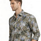 Men's Floral Green Full Sleeves Printed