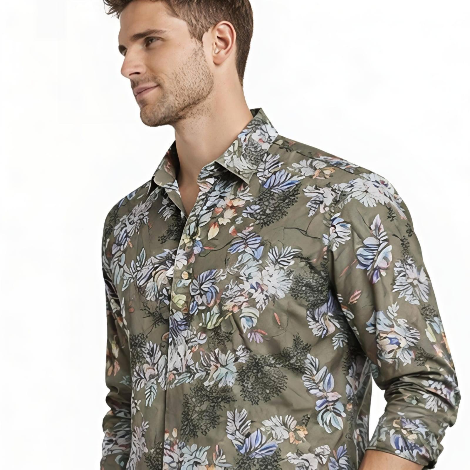 Men's Floral Green Full Sleeves Printed